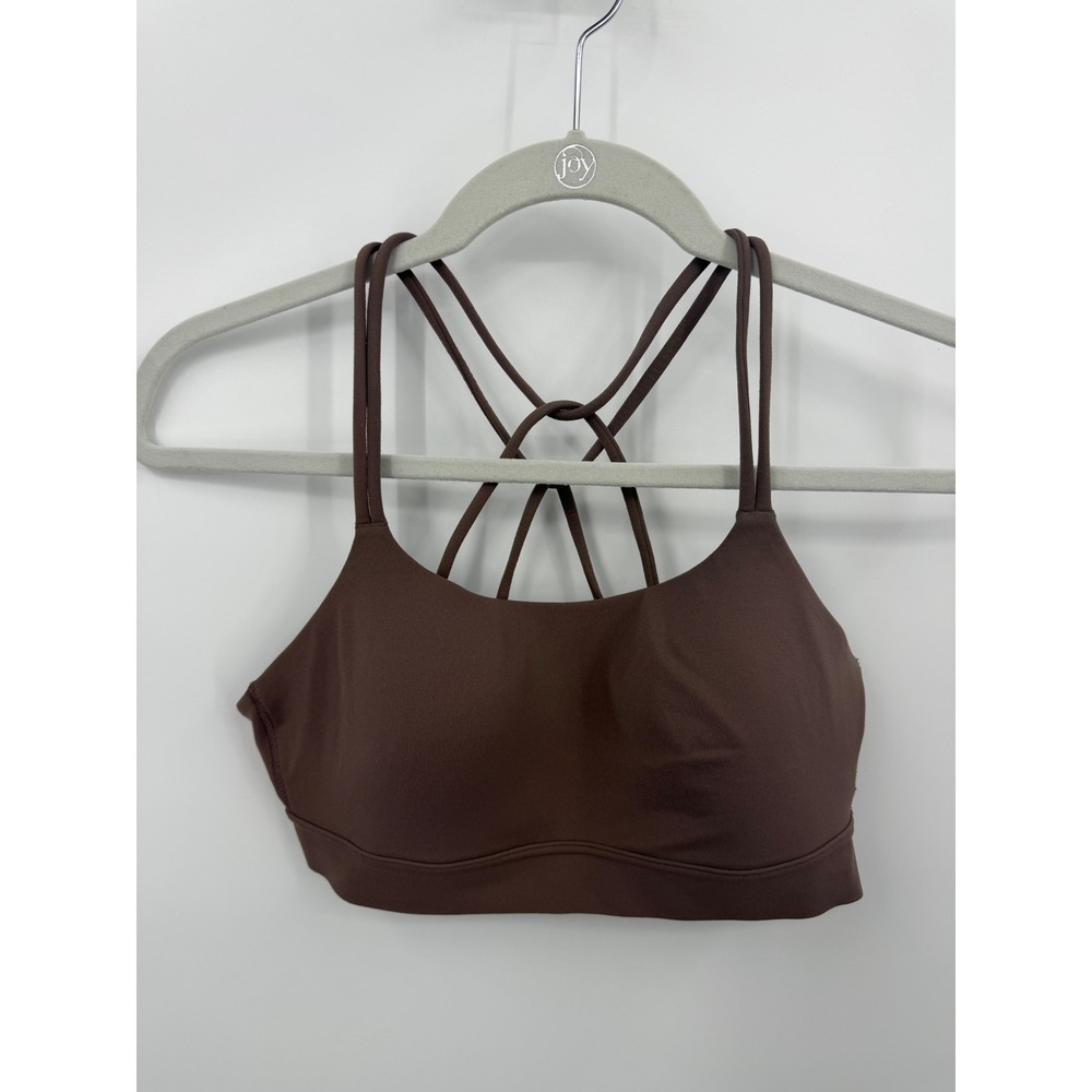 Athleta Exhale Bra Women Small Brown Strappy Back Yoga Sports Bra 626672-20